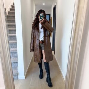 Vintage Y2K Penny Lane 70s Retro 100% Leather Faux Fur Kenneth Cole Brown Coat M